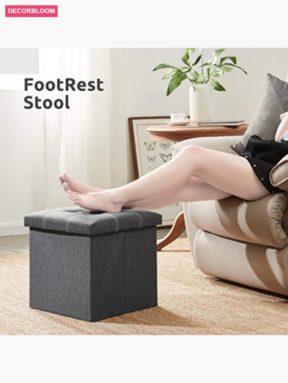 15" Storage Ottoman Cube, Foldable Storage Box with Padded Seat, 300lb Capacity - Picture 7 of 7